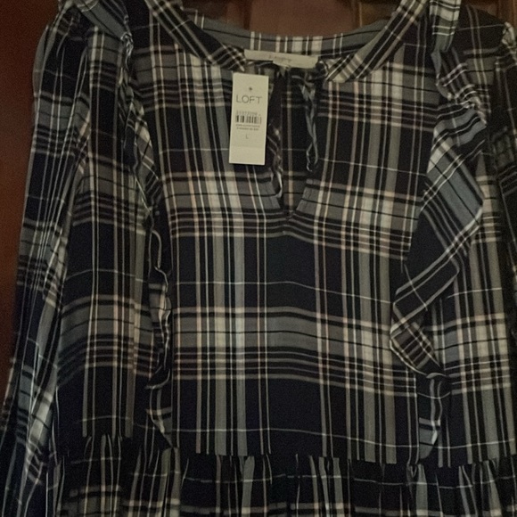 NWT Navy Plaid Dress Knee Length long sleeves - Picture 3 of 3